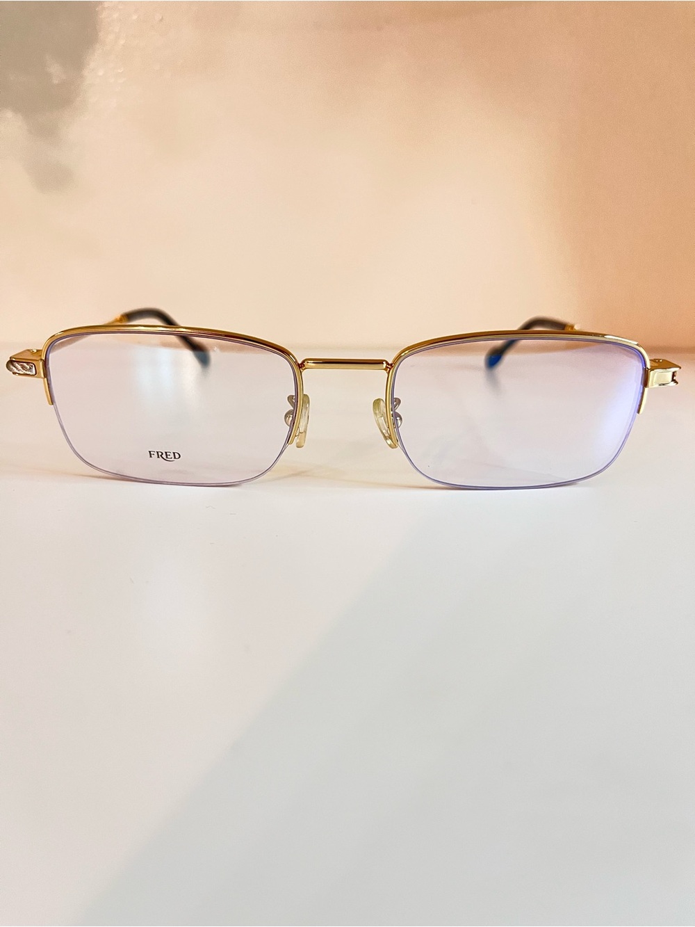 FRED Gold Frame Glasses with Lavender-Tinted Lenses